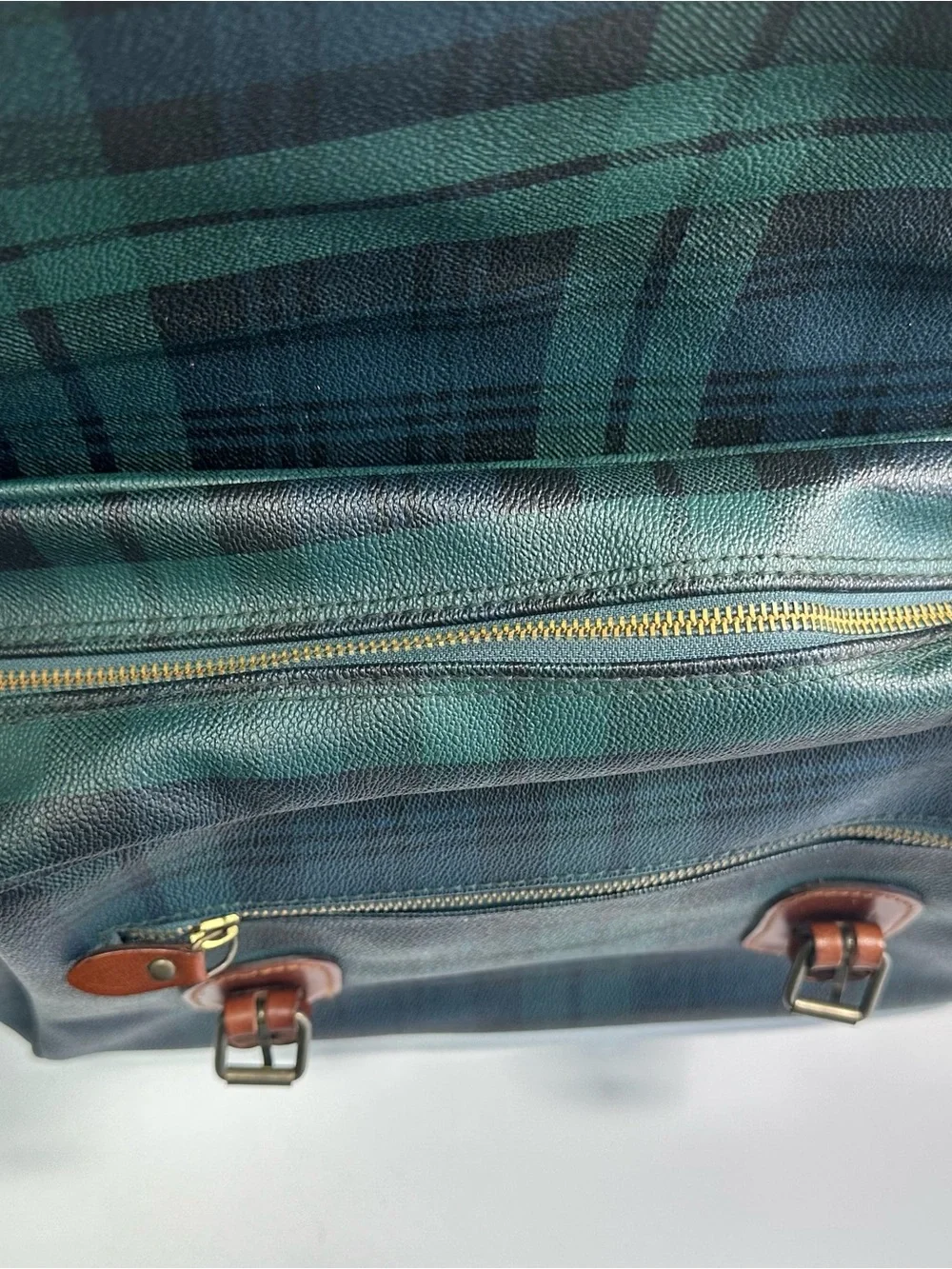 Polo Ralph Lauren Classic Plaid Leather-Trim Messenger Bag - Green/Tan